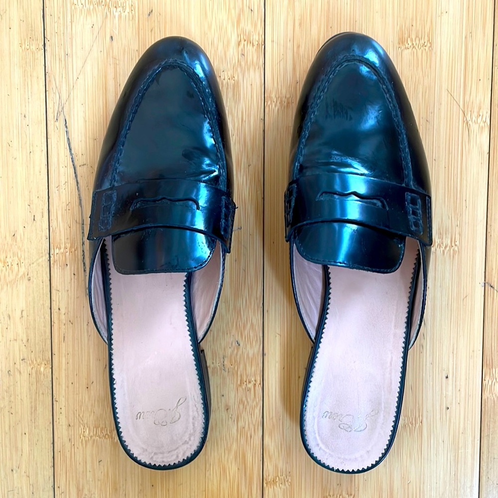 J Crew penny loafer mule in black patent size 7.5
